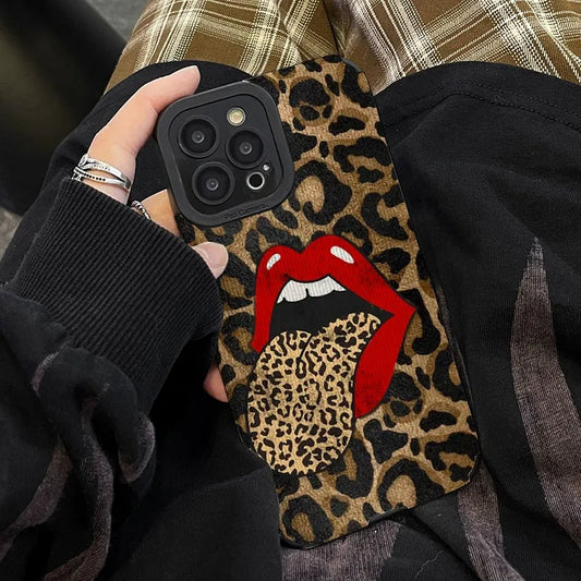 Hot Red Lip Leapard Print Phone Case