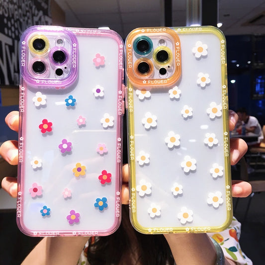 Fashion Colorful Flowers Daisy Clear Phone Case For iPhone 14 Pro Max 13 12 11 X XS XR 7 8 Plus SE 2020 Transparent Soft Cover