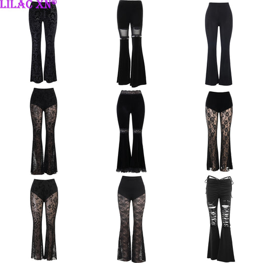 Y2k Gothic Black Lace Flared Pants
